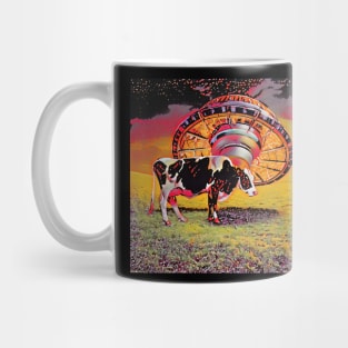 Cool cow with UFO on lawn Mug